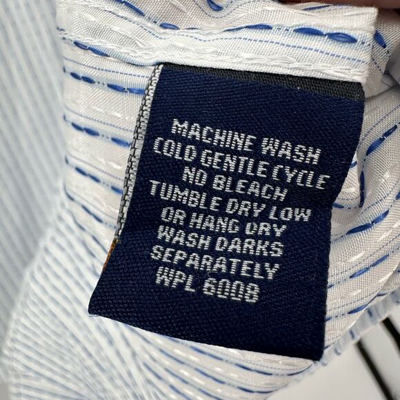 Panhandle Blue/White Snap Up Button Up Shirt Men 17 Stripe Pearl Vintage Western - Picture 7 of 7